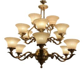 Luminaire Glass + Bronze Finish Three Tier 15 Light Chandelier