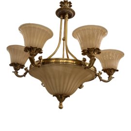 Luminaire Glass + Bronze Finish Six Light Chandelier