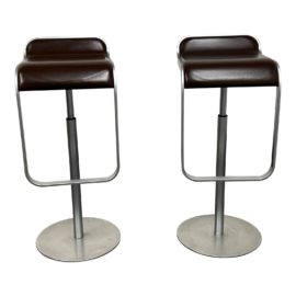 Design Within Reach LaPalma Lem Piston Leather Adjustable Bar Stools - a Pair. Original Price: $1,990