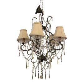 1990's Gabriela Crystal + Wrought Iron Five Light Chandelier