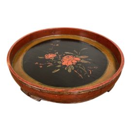 Early 20th Century Chinese Peony Painted Red & Black Lacquered Tray
