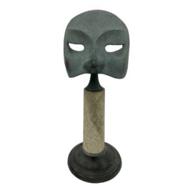 1989 Roche Bobois Seguso Vetri d'Arte G . M. Folese Venetian Bronze Verdigris Mask + Glass Table