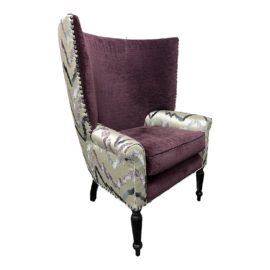 Donghia Hollywood Embroidered Silk Purple Wingback Chair