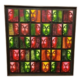 Original Artwork Bhudda Head Grid Multicolors Custom Framed