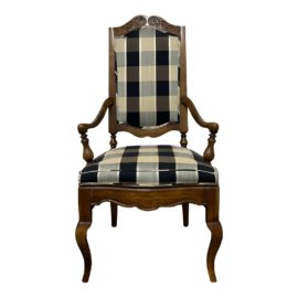 French Provincial Bergere Style Gingham Arm Chair