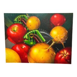 1997 Miso Original Painting on Canvas Fish + Fruit + Signed