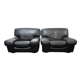 Roche Bobois Vintage Leather Armchairs, a Pair