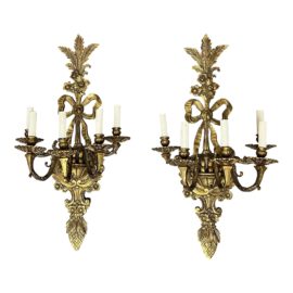 Vintage Empire Style Five Light Wall Sconces - a Pair