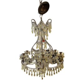 19th Century Style Six Candle Holders Chandelier + Glass Droppings