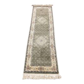 Vintage Round Silk Green + Burgundy Area Runner - 2′2″ × 7′2″