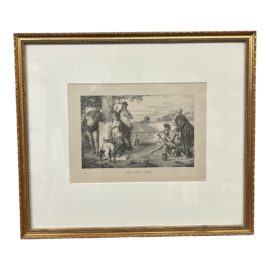 Vintage "Puppet Player in Pompeii" Framed Engraving