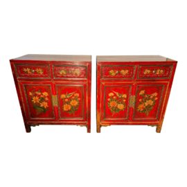 Chinese Red Lacquer Cabinets, a Pair