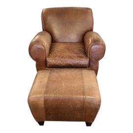 Pottery Barn by Mitchell Gold Manhattan Leather Chair + Ottoman