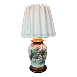 Vintage Chinese Porcelain Lamp + Painted Shade