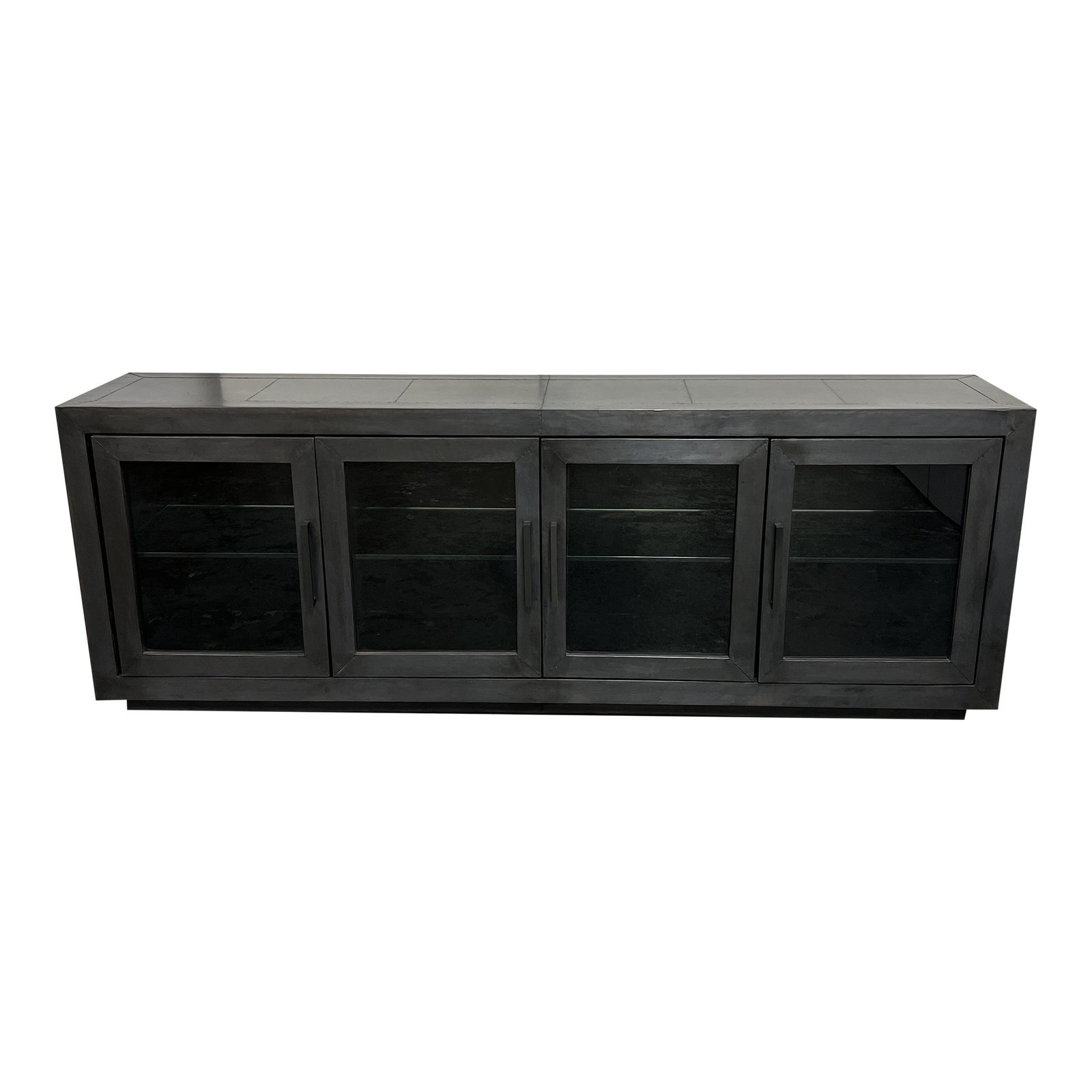 Restoration Hardware La Salle Metal Wrapped Glas Media Console. Original  Price: $2,495 - Design Plus Gallery, image size:1600x1600