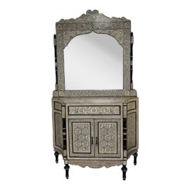 Late 20th Century Egyptian Bone + Mother of Pearl Demi Mirrored Cabinet