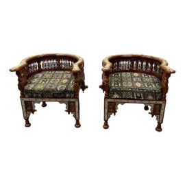 Late 20th Century Egyptian Bone + Mop Curved Chairs - a Pair