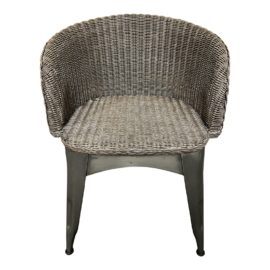 NEW Palecek Gray Industrial Loft Vintage Iron Wicker Arm Chair. Original Price: $734