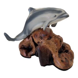 1976 Jerry Glover Pacific Whitesided Dolphin on Manzanita Burl Sculpture. Original Price: $1,200
