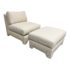 1980s Postmodern Custom Ivory, Blue + Pink Slipper Chair + Ottoman