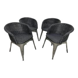 NEW Palecek Navy Industrial Loft Vintage Iron Wicker Reznor Cocoa Arm Chairs - Set of Four. Original Price: $2,936