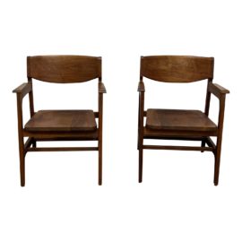 1965 Mid 20th Century Walnut Arm Chairs - a Pair