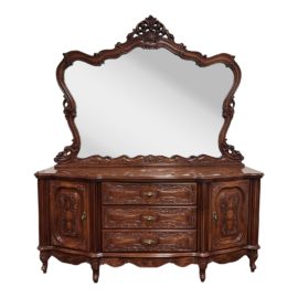 Late 20th Century Traditional Ornate Dresser + Mirror
