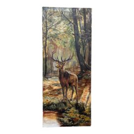 Vintage French J. Martin "Stag in Forest" Unframed Art
