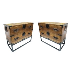 Pair of Vintage Japanese 2 Drawer Tansu + Stand