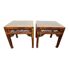 Early 20th Century Chinese Carved Elm Side Tables - a Pair
