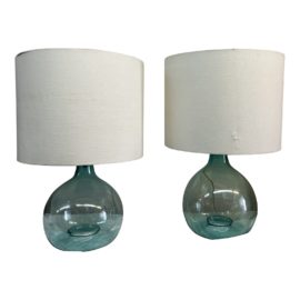 Cisco Home Blown Turquoise Glass Jug Table Lamps, a Pair