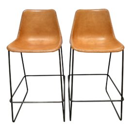 Jayson Home Fernando Leather Barstools, a Pair. Original Price: $1,626