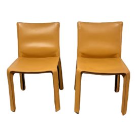 Cassina Mario Bellini Cab 412 Cognac Leather Side Chairs, a Pair. Original Price: $3,800