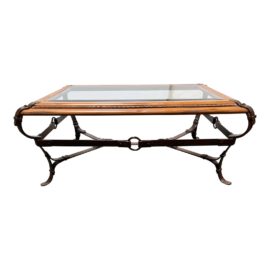 Saddle Strap Wood + Iron + Glass Coffee Table