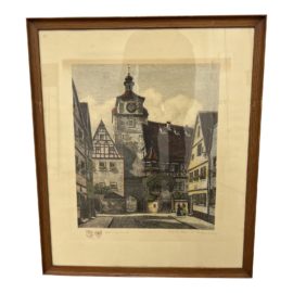 Early 20th Century German Hand Colored Lithograph "Clocktower #2"