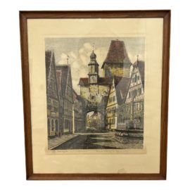Early 20th Century German Hand Colored Lithograph - "Clocktower #3"