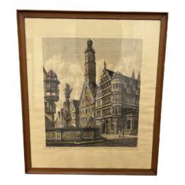 Early 20th Century German Hand Colored Lithograph - "Fountain #2"
