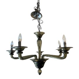Five Arm Murano Style Green Glass Chandelier