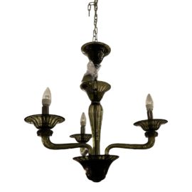Murano Style Three Arm Green Glass Chandelier