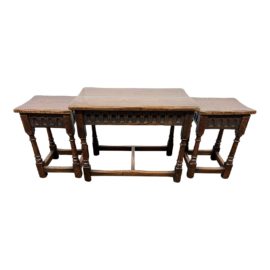Antique Nesting Set of Three Carved Wood Tables