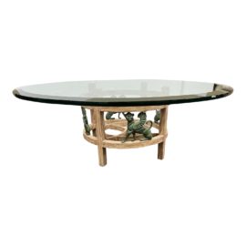 Custom Wood + Glass Coffee Table With Verdigris Griffins