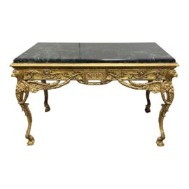 Burton Ching Italian Style Giltwood Table + Marble Top. Original Price: $6,280