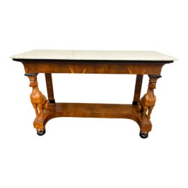 Antique Biedermeier Marble Top Carved Wood Console Table