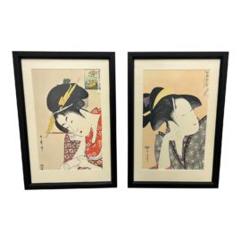 Kitagawa Utamaro Framed Prints, a Pair