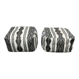 CB2 Square Gray + White Poufs, a Pair