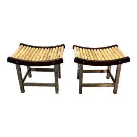 Polo Ralph Lauren Bamboo Slope + Chrome Base Stools, a Pair