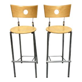 Kusch + Company Maple Finish Barstools, a Pair