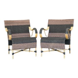 Grange Velum Wicker + Aluminum  Outdoor Chairs, a Pair