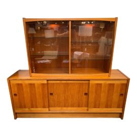 Mid 20th Century Two Piece Teak Display Hutch / Cabinet