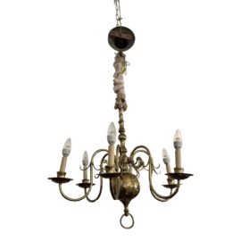 Late 20th Century Six Light Oiled Brass Chandelier
